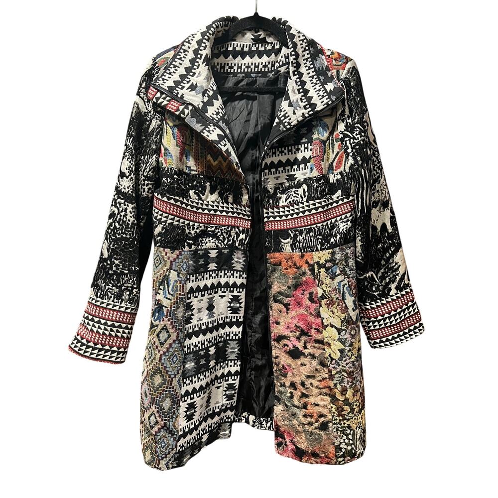 Anthropologie Dor Dor Couture Tapestry Coat Patchwork Art Wear Tribal Boho M - Picture 2 of 11